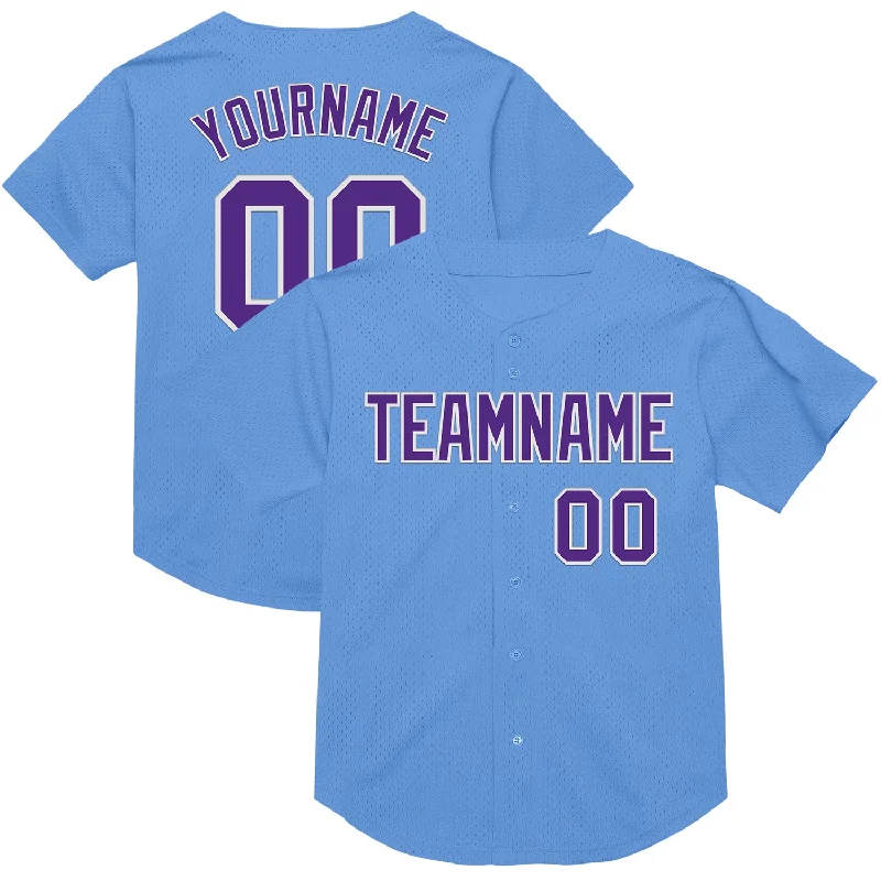 Baseball Jersey With Oversized Fit-Custom Light Blue Purple-White Mesh Authentic Throwback Baseball Jersey