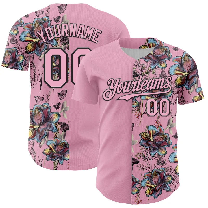 Baseball Jersey With Logo-Custom Light Pink Black 3D Pattern Design Vintage Tattoos Authentic Baseball Jersey