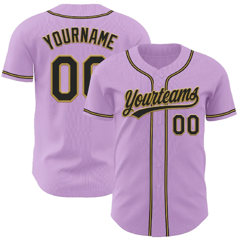 Baseball Jersey With Reflective Details-Custom Light Purple Black-Old Gold Authentic Baseball Jersey