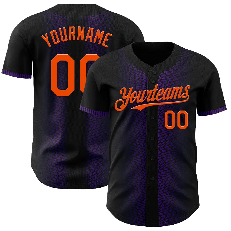 Baseball Jersey With Stitched Letters-Custom Black Orange-Purple 3D Pattern Design Geometric Shapes Authentic Baseball Jersey