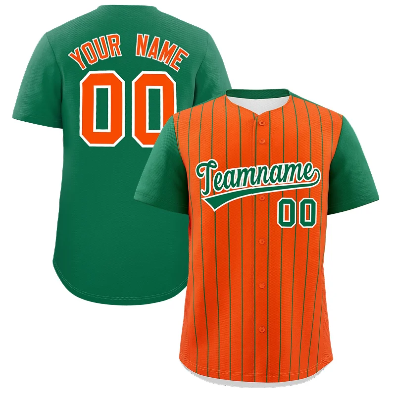 Baseball Jersey With Easy Wash Material-Custom Orange Kelly Green Pinstripe Personalized Two-Tone Authentic Baseball Jersey