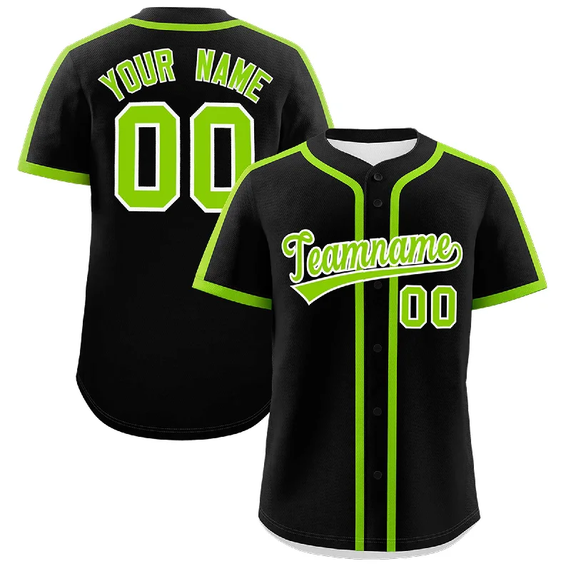 Baseball Jersey With Secure Zipper Pocket-Custom Black Neon Green Personalized Classic Authentic Baseball Jersey