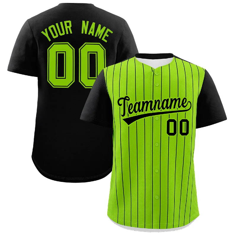 Baseball Jersey With Limited Edition Print-Custom Neon Green Black Pinstripe Personalized Two-Tone Authentic Baseball Jersey