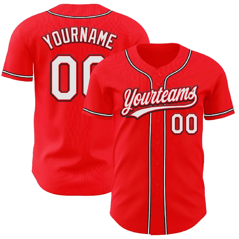 Baseball Jersey With Puffy Print-Custom Fire Red White-Black Authentic Baseball Jersey