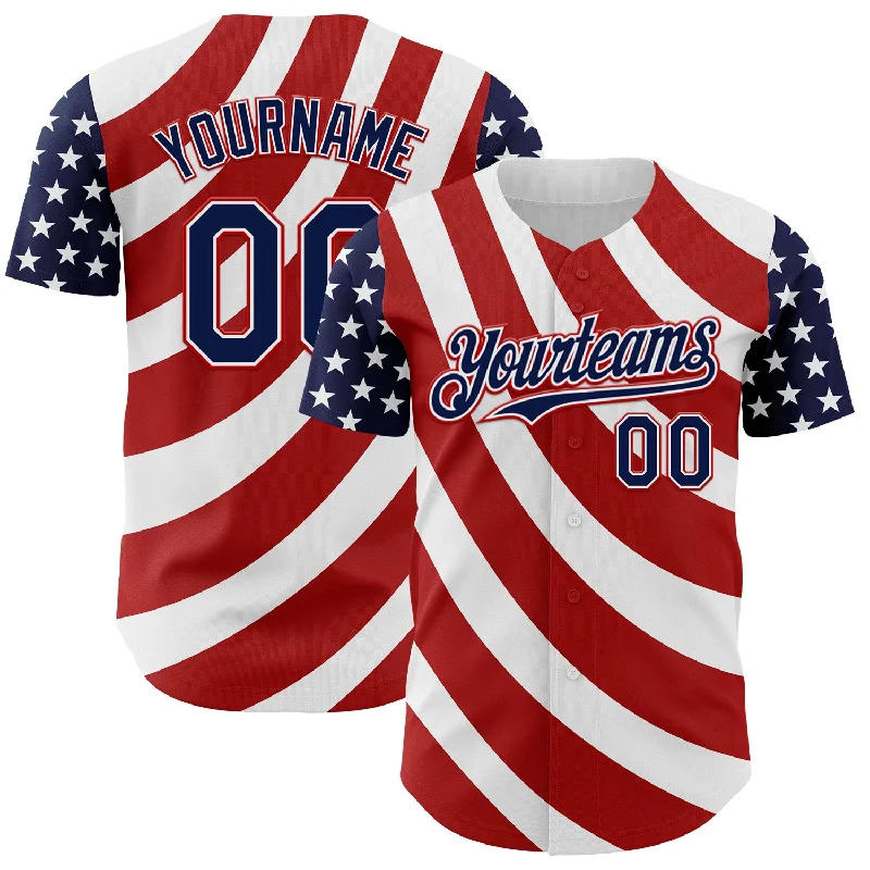 Baseball Jersey With Distressed Look-Custom White Navy-Red 3D American Flag Authentic Baseball Jersey