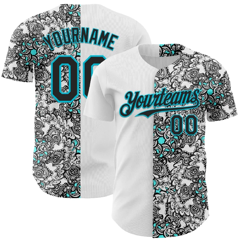 Baseball Jersey With Long Sleeves-Custom White Black-Lakes Blue 3D Pattern Design Vintage Tattoos Authentic Baseball Jersey