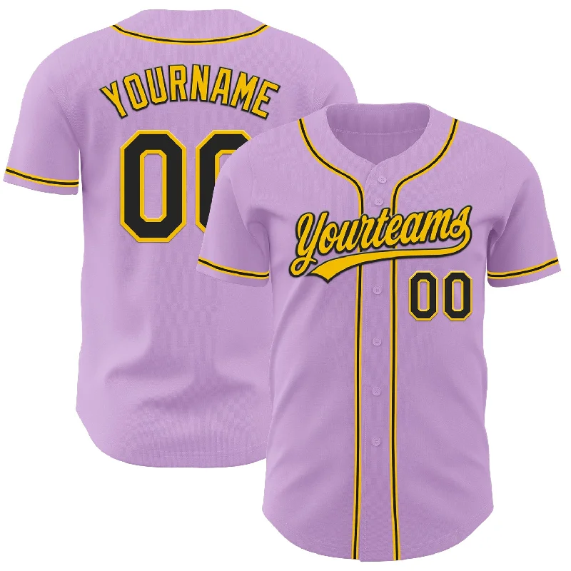 Baseball Jersey With Reinforced Seams-Custom Light Purple Black-Yellow Authentic Baseball Jersey