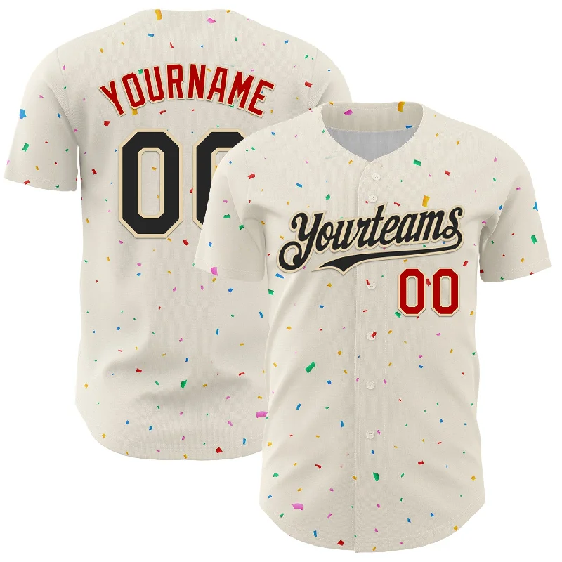 Baseball Jersey With Custom Artwork-Custom Cream Black-Red 3D Pattern Design Confetti Authentic Baseball Jersey