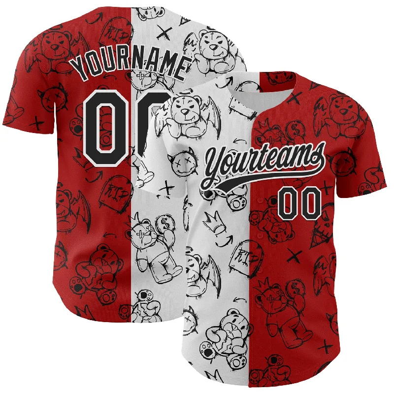 Baseball Jersey With Cool Base Technology-Custom Red Black-White 3D Pattern Halloween Authentic Baseball Jersey