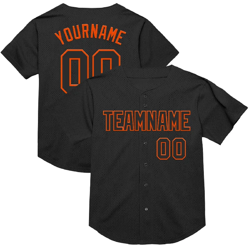 Baseball Jersey With High Collar-Custom Black Orange Mesh Authentic Throwback Baseball Jersey