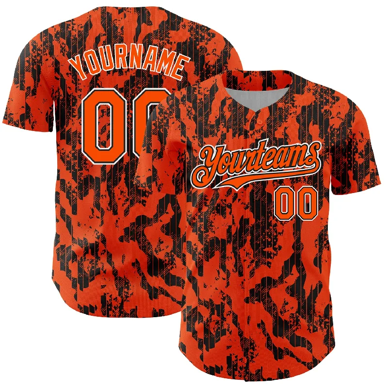 Baseball Jersey With Tagless Collar-Custom Orange Black-White 3D Pattern Design Abstract Fluid Authentic Baseball Jersey