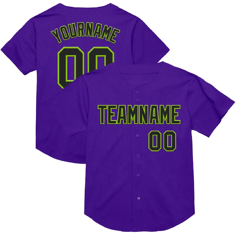 Baseball Jersey With Team Name-Custom Purple Black-Neon Green Mesh Authentic Throwback Baseball Jersey