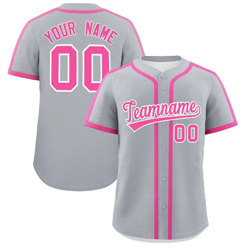 Baseball Jersey With Buttons-Custom Gray Pink Personalized Classic Authentic Baseball Jersey