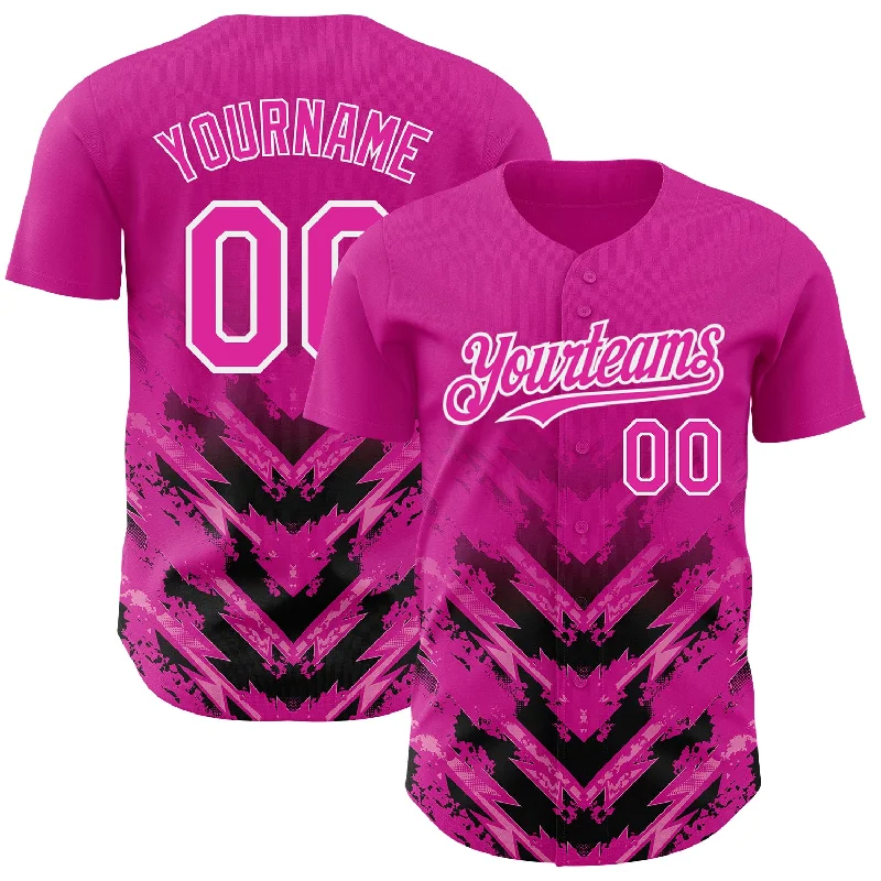 Baseball Jersey With Loose Fit-Custom Deep Pink Black-White 3D Pattern Design Abstract Arrow Authentic Baseball Jersey