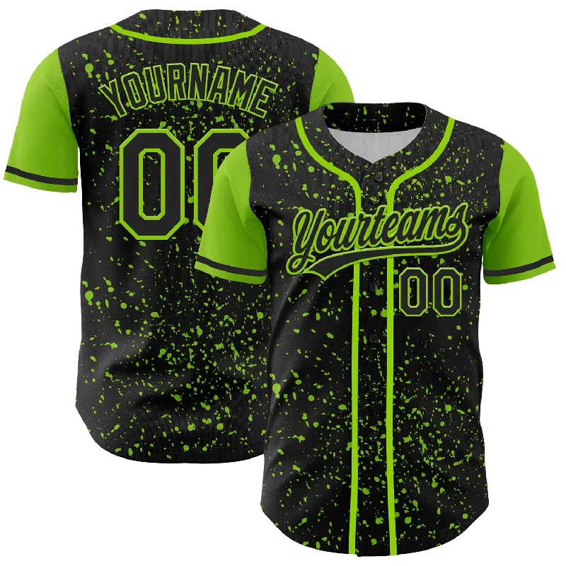 Baseball Jersey With Pop Culture References-Custom Black Neon Green 3D Pattern Design Abstract Splatter Ink Authentic Baseball Jersey