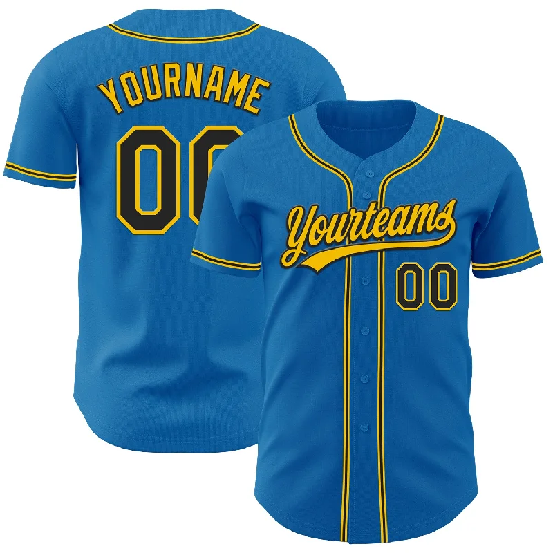 Baseball Jersey With Graffiti-Style Design-Custom Blue Black-Yellow Authentic Baseball Jersey