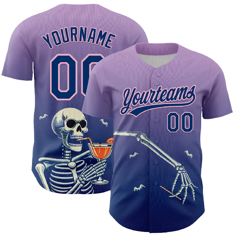 Baseball Jersey With Puffy Print-Custom Light Purple US Navy Blue-Light Pink 3D Halloween Authentic Baseball Jersey