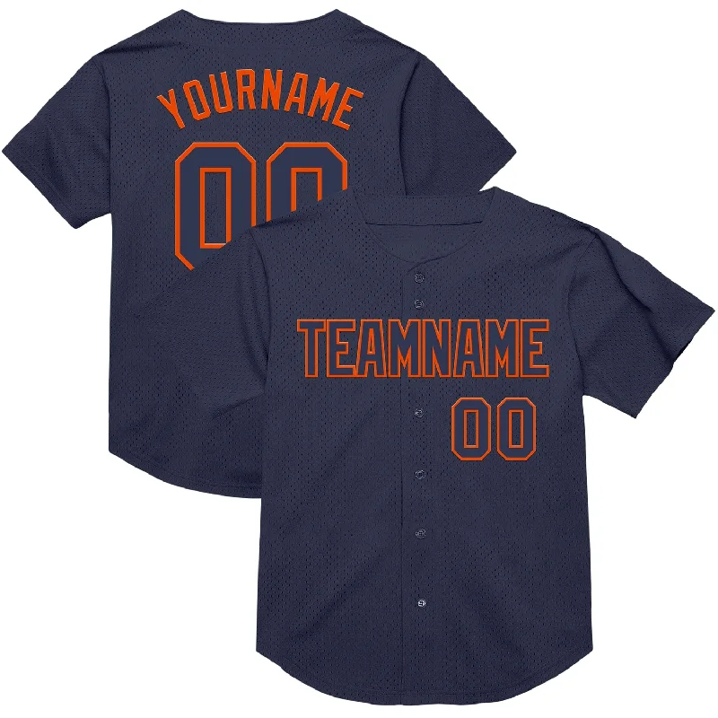 Baseball Jersey With Performance Fabric-Custom Navy Orange Mesh Authentic Throwback Baseball Jersey