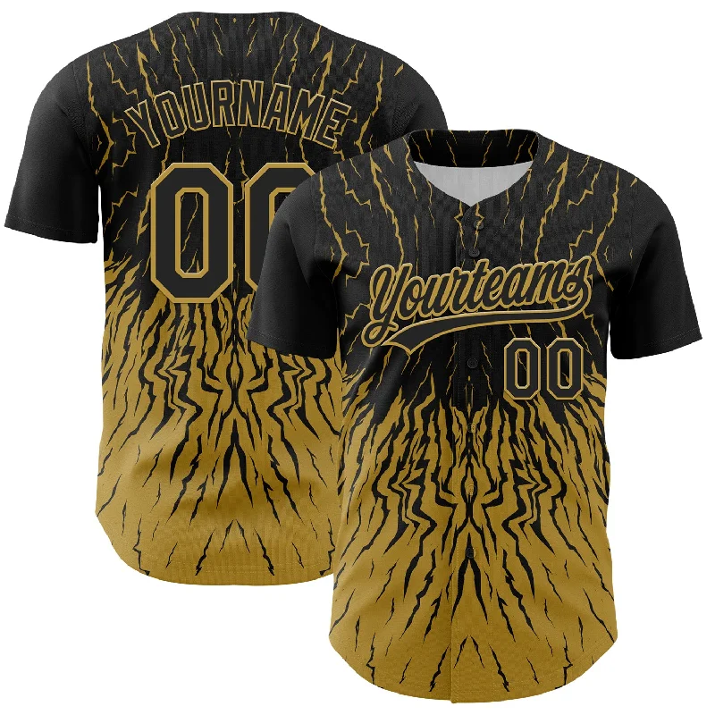 Baseball Jersey With Graffiti-Style Design-Custom Black Old Gold 3D Pattern Design Abstract Wave Authentic Baseball Jersey