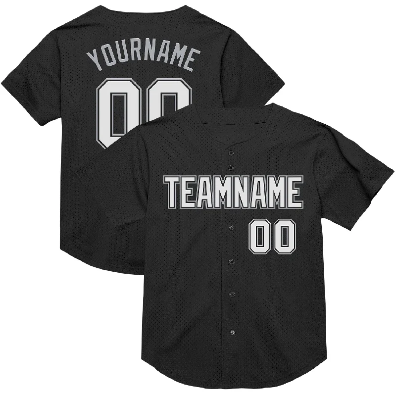 Baseball Jersey With Sportswear Aesthetic-Custom Black White-Gray Mesh Authentic Throwback Baseball Jersey