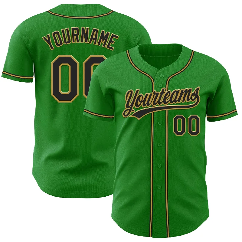 Baseball Jersey With Tagless Collar-Custom Grass Green Black-Old Gold Authentic Baseball Jersey