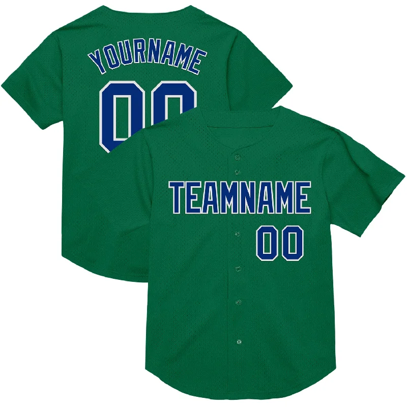 Baseball Jersey With Puffy Print-Custom Kelly Green Royal-White Mesh Authentic Throwback Baseball Jersey