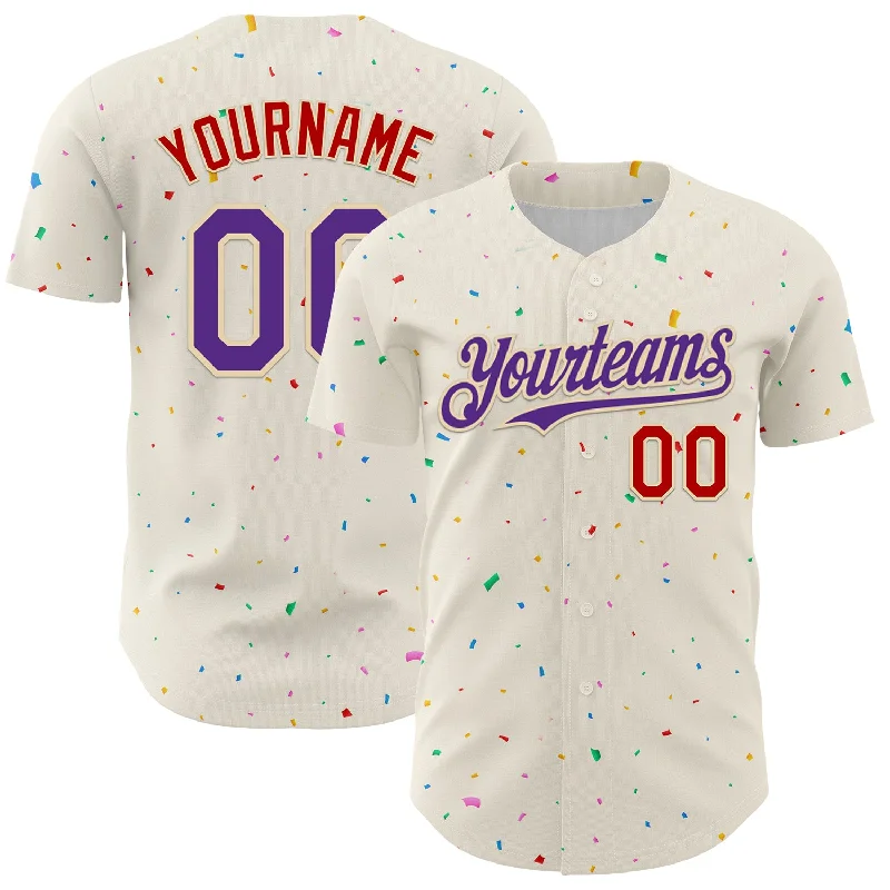 Baseball Jersey With Unique Font Styles-Custom Cream Purple-Red 3D Pattern Design Confetti Authentic Baseball Jersey