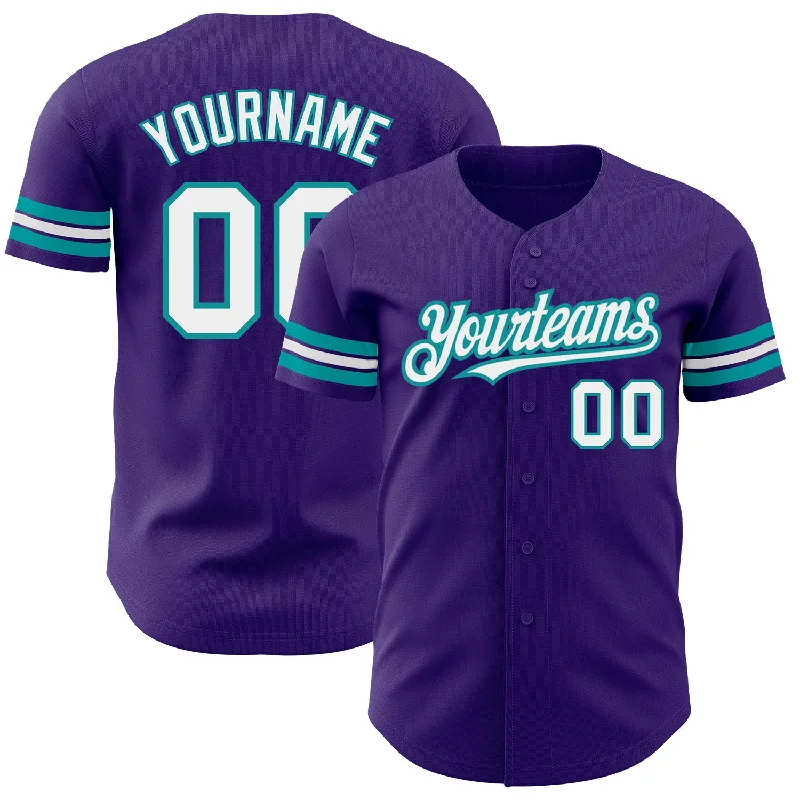 Baseball Jersey With Contrast Collar-Custom Purple White-Teal Authentic Baseball Jersey