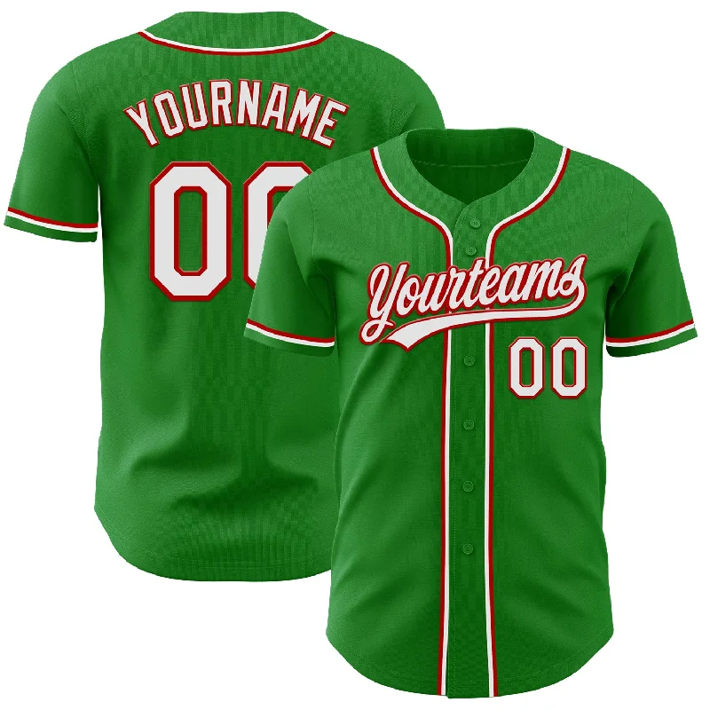 Baseball Jersey With Player Autograph-Custom Grass Green White-Red Authentic Baseball Jersey