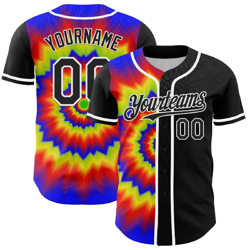 Baseball Jersey With Adjustable Sleeves-Custom Black White 3D Pattern Design Rave Psychedelic Authentic Baseball Jersey