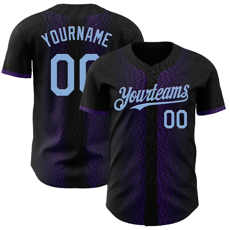 Baseball Jersey With Moisture-Wicking Tech-Custom Black Light Blue-Purple 3D Pattern Design Geometric Shapes Authentic Baseball Jersey