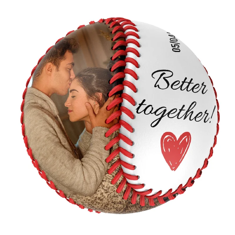 Baseball Team Chemistry-Better Together Personalized Anniversary Name Date Photo White Baseballs