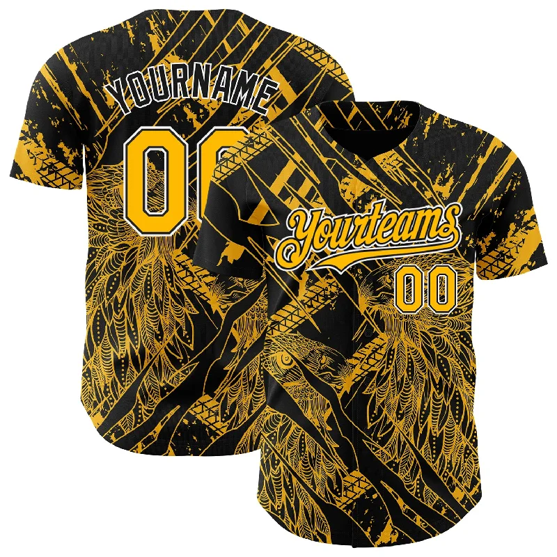 Baseball Jersey With Bold Colors-Custom Black Gold-White 3D Pattern Design Animal Eagle Authentic Baseball Jersey