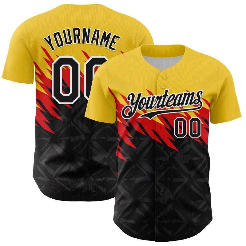 Baseball Jersey With Drawstring Hood-Custom Yellow Black-White 3D Pattern Design Abstract Shape Authentic Baseball Jersey