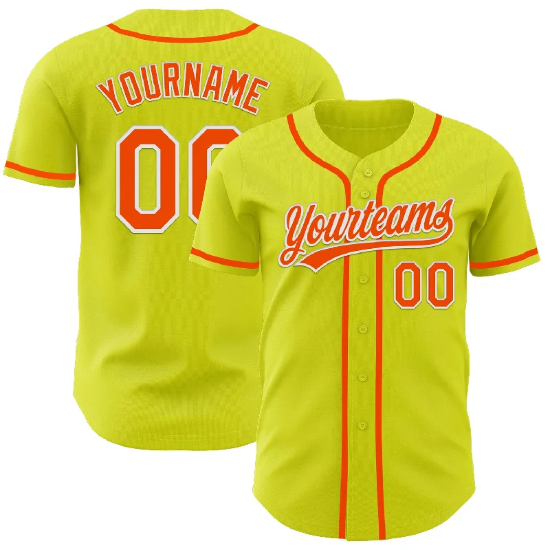 Baseball Jersey With Lightweight Fabric-Custom Neon Yellow Orange-White Authentic Baseball Jersey