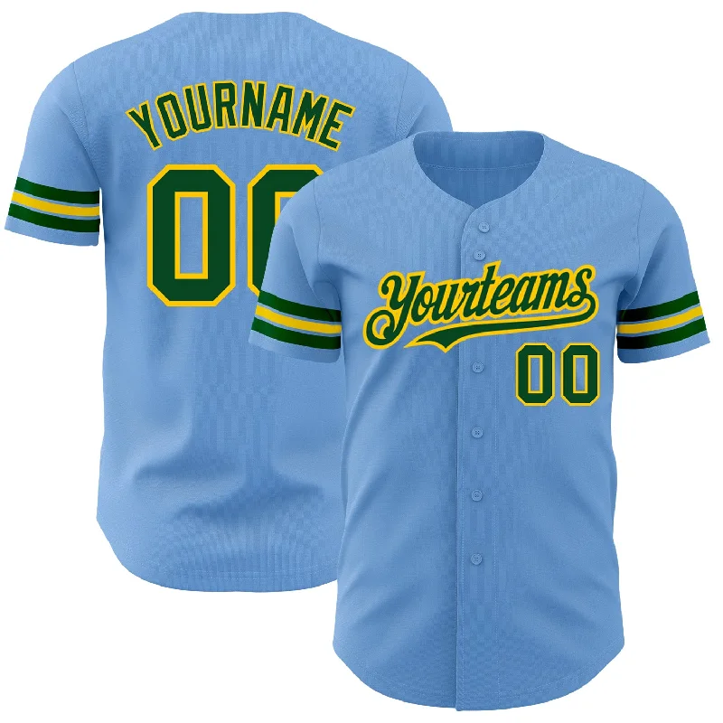 Baseball Jersey For Travel Teams-Custom Light Blue Green-Yellow Authentic Baseball Jersey