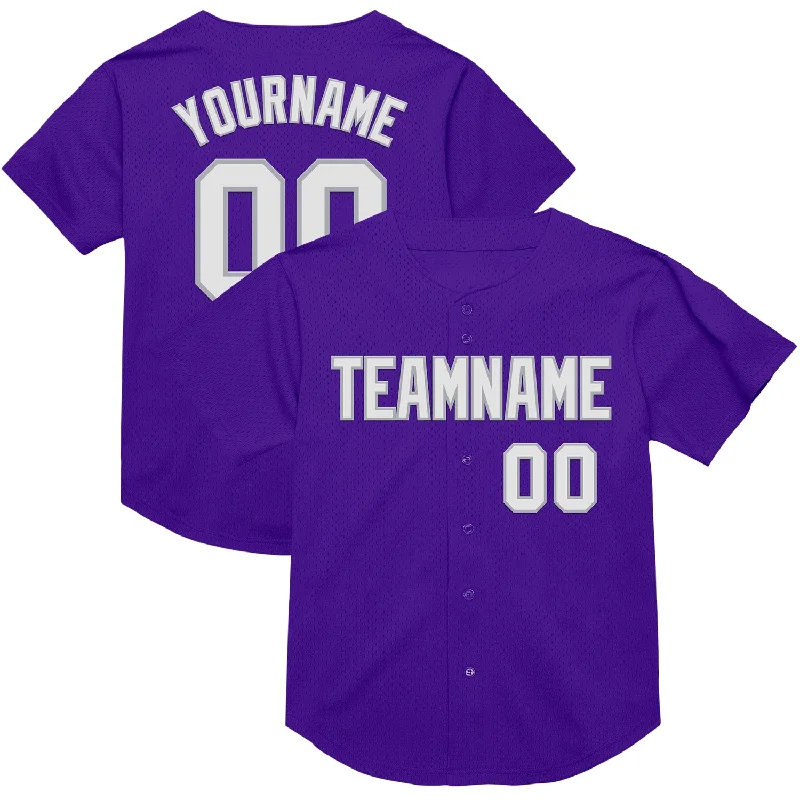 Baseball Jersey For Men-Custom Purple White-Gray Mesh Authentic Throwback Baseball Jersey