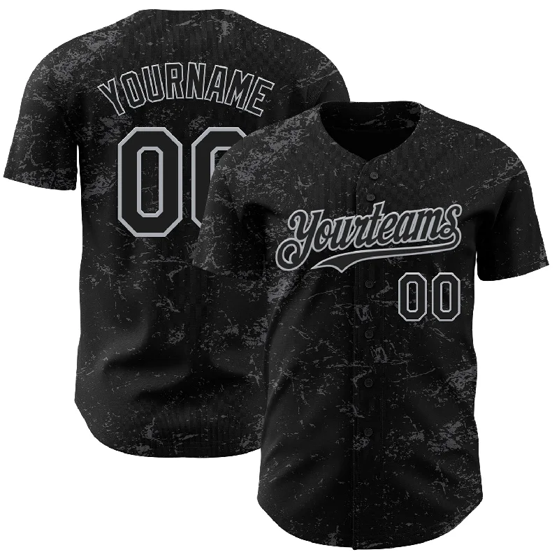 Baseball Jersey For Club Leagues-Custom Black Gray-Steel Gray 3D Pattern Design Abstract Splatter Texture Authentic Baseball Jersey