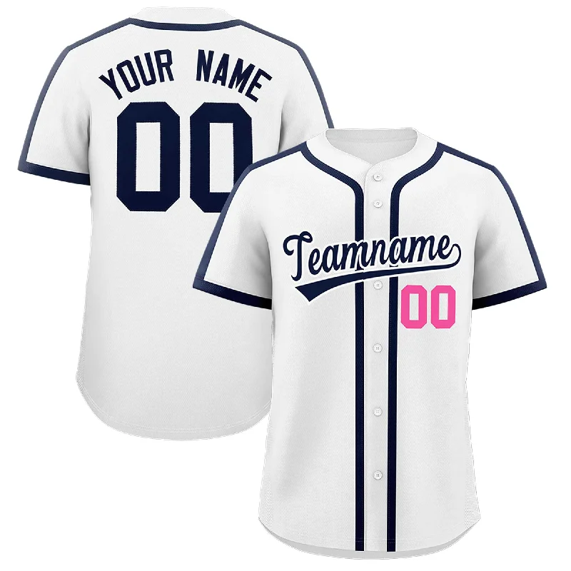 Baseball Jersey With Hidden Pockets-Custom White Navy Personalized Classic Authentic Baseball Jersey