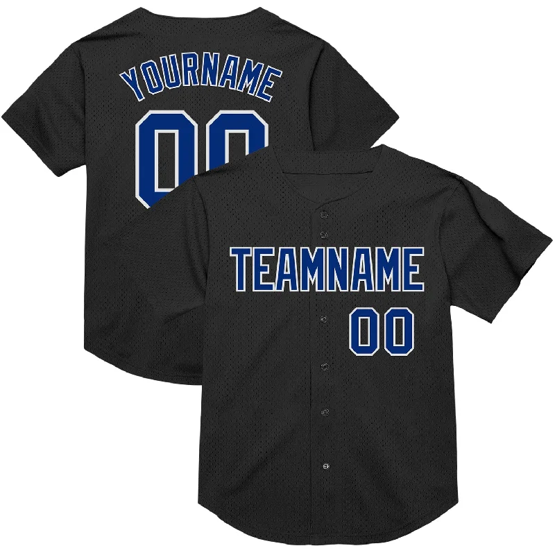 Baseball Jersey With Street Fashion Influence-Custom Black Royal-White Mesh Authentic Throwback Baseball Jersey