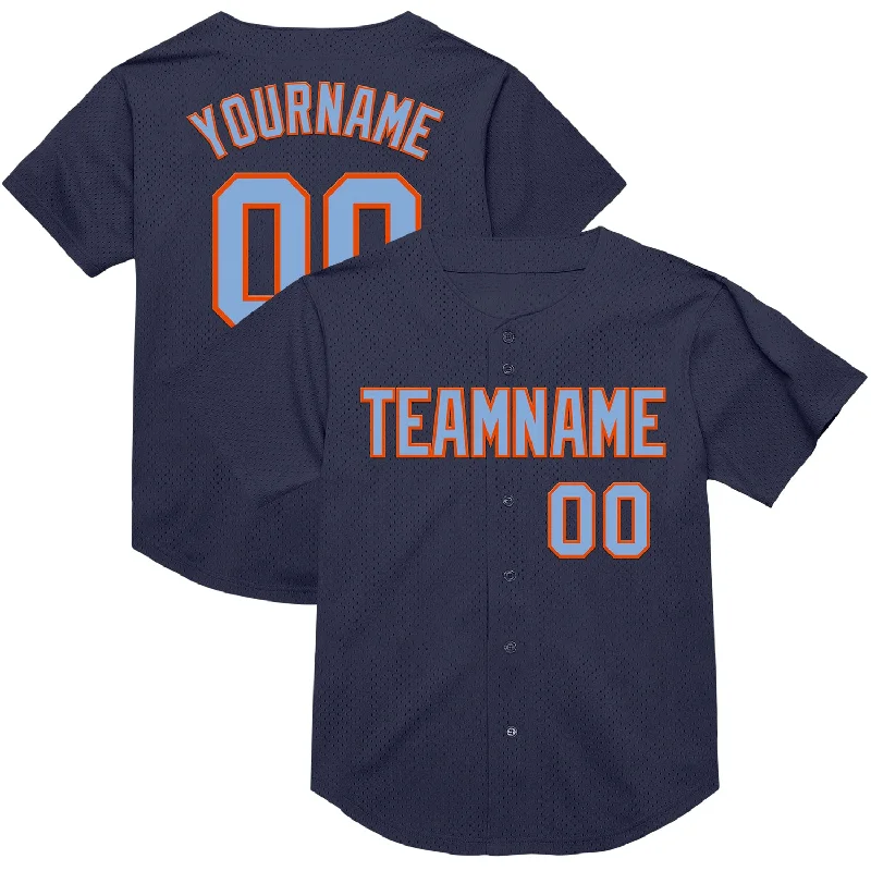 Baseball Jersey For Training-Custom Navy Light Blue-Orange Mesh Authentic Throwback Baseball Jersey