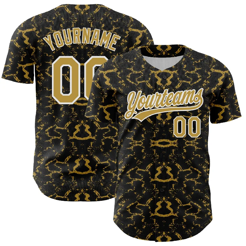 Baseball Jersey With Lightweight Padding-Custom Black Old Gold-White 3D Pattern Design Abstract Tiger And Zebra Authentic Baseball Jersey