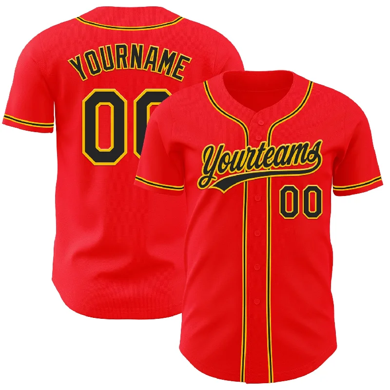 Baseball Jersey With Modern Patterns-Custom Fire Red Black-Yellow Authentic Baseball Jersey