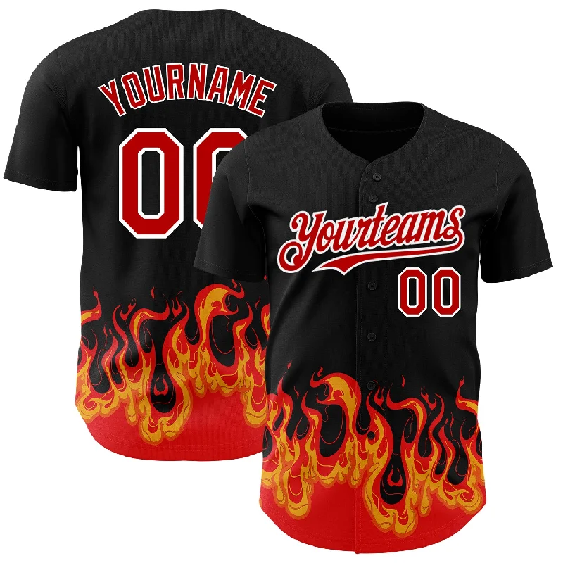 Baseball Jersey With Minimalist Logo-Custom Black Red-White 3D Pattern Design Flame Authentic Baseball Jersey