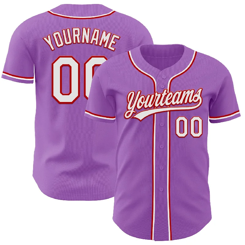 Baseball Jersey With Snap-Front Closure-Custom Medium Purple White-Red Authentic Baseball Jersey