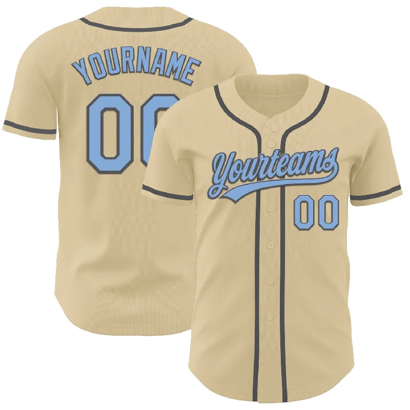 Baseball Jersey With Asymmetrical Design-Custom Sand Light Blue-Steel Gray Authentic Baseball Jersey