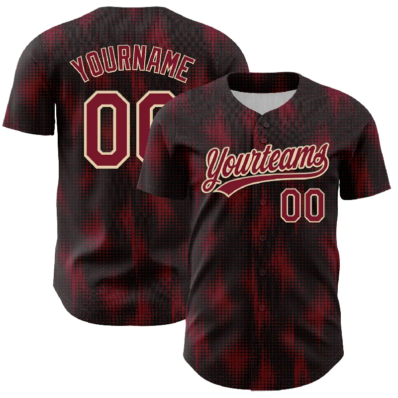 Baseball Jersey With Worn-In Effect-Custom Black Crimson-Cream 3D Pattern Design Halftone Dots Authentic Baseball Jersey