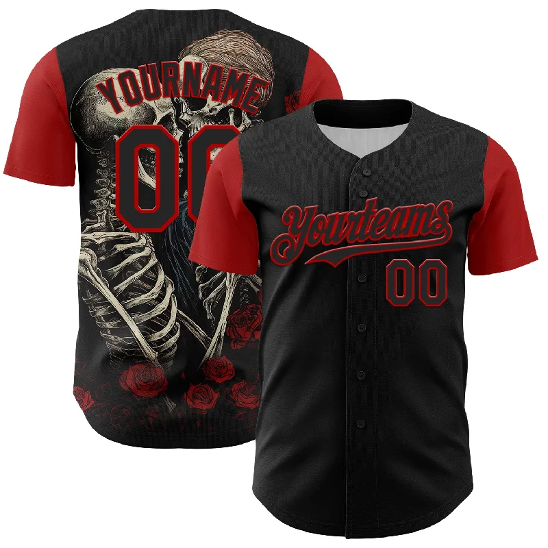 Baseball Jersey For Custom Teams-Custom Black Red 3D Pattern Design Rave Gothic Style Authentic Baseball Jersey