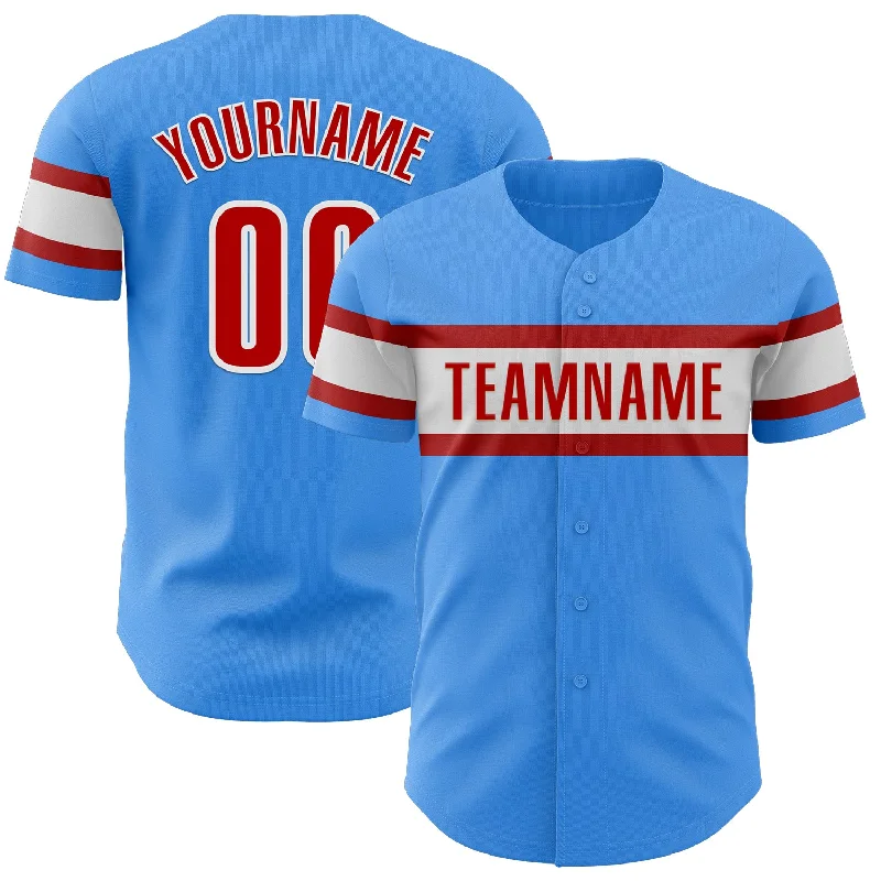 Baseball Jersey With American Flag-Custom Electric Blue Red-White Authentic Baseball Jersey