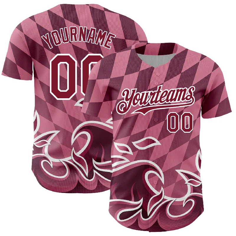 Baseball Jersey For Collectors-Custom Light Pink Crimson-White 3D Pattern Design Flame Authentic Baseball Jersey